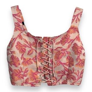 Japna Pink Floral Embroidered Lace Up Front Corset Made in India Size Small